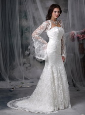 Modest Mermaid Strapless Lace Wedding Dress With Jacket Low Price